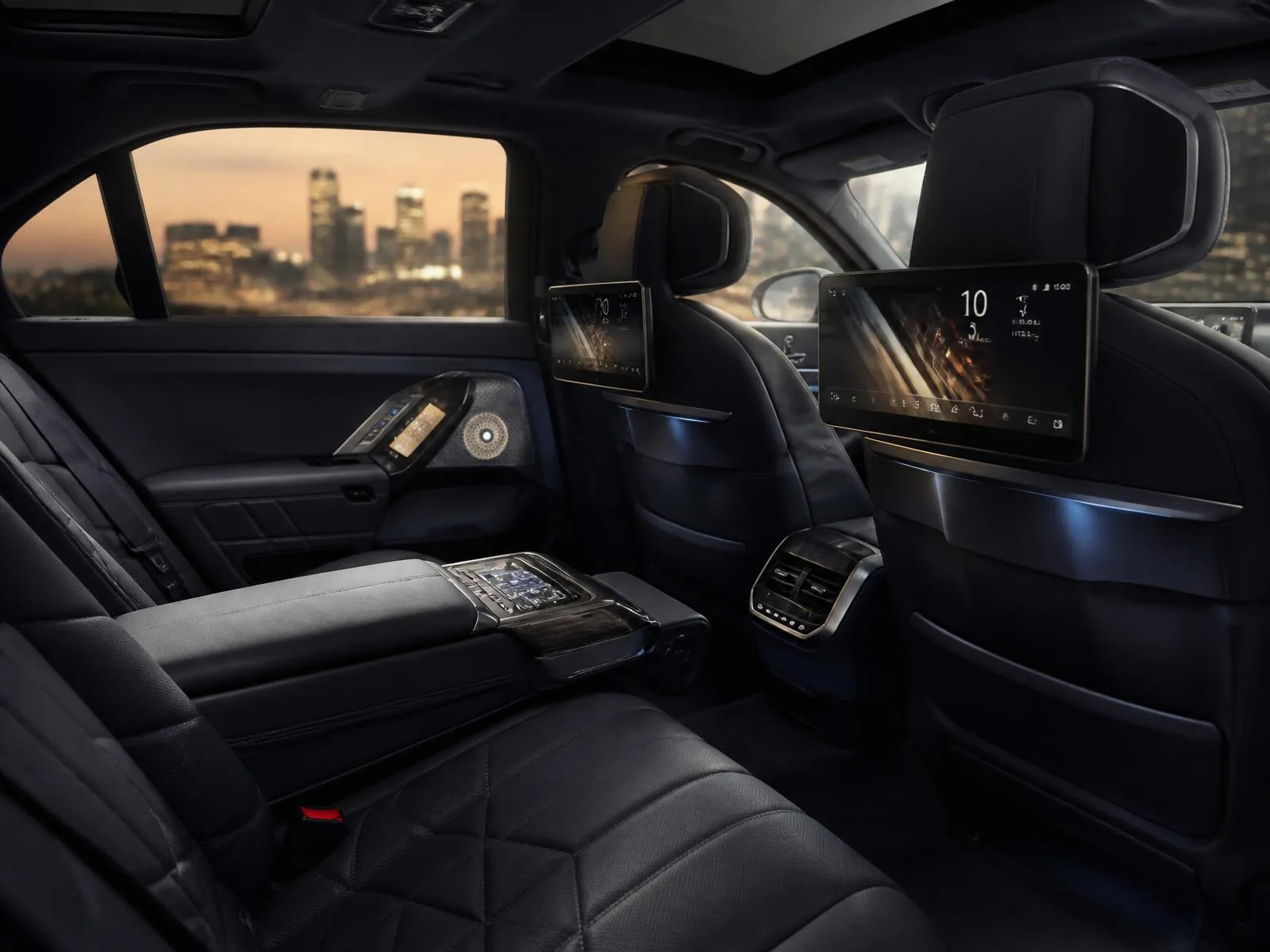 BMW 7-Series rear cabin with executive seats and theater screen