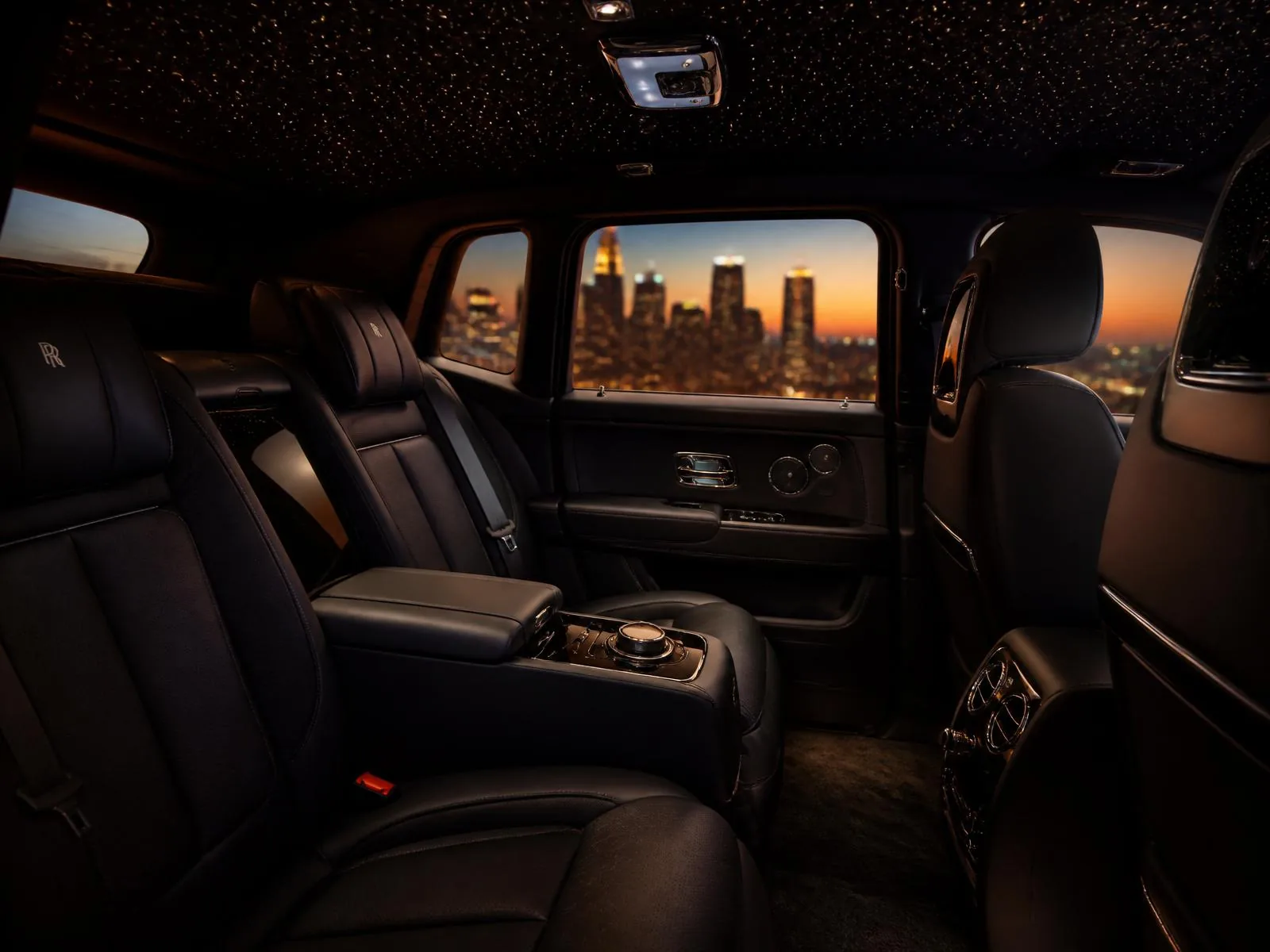 Rolls-Royce Cullinan Black Badge rear lounge with Starlight Headliner