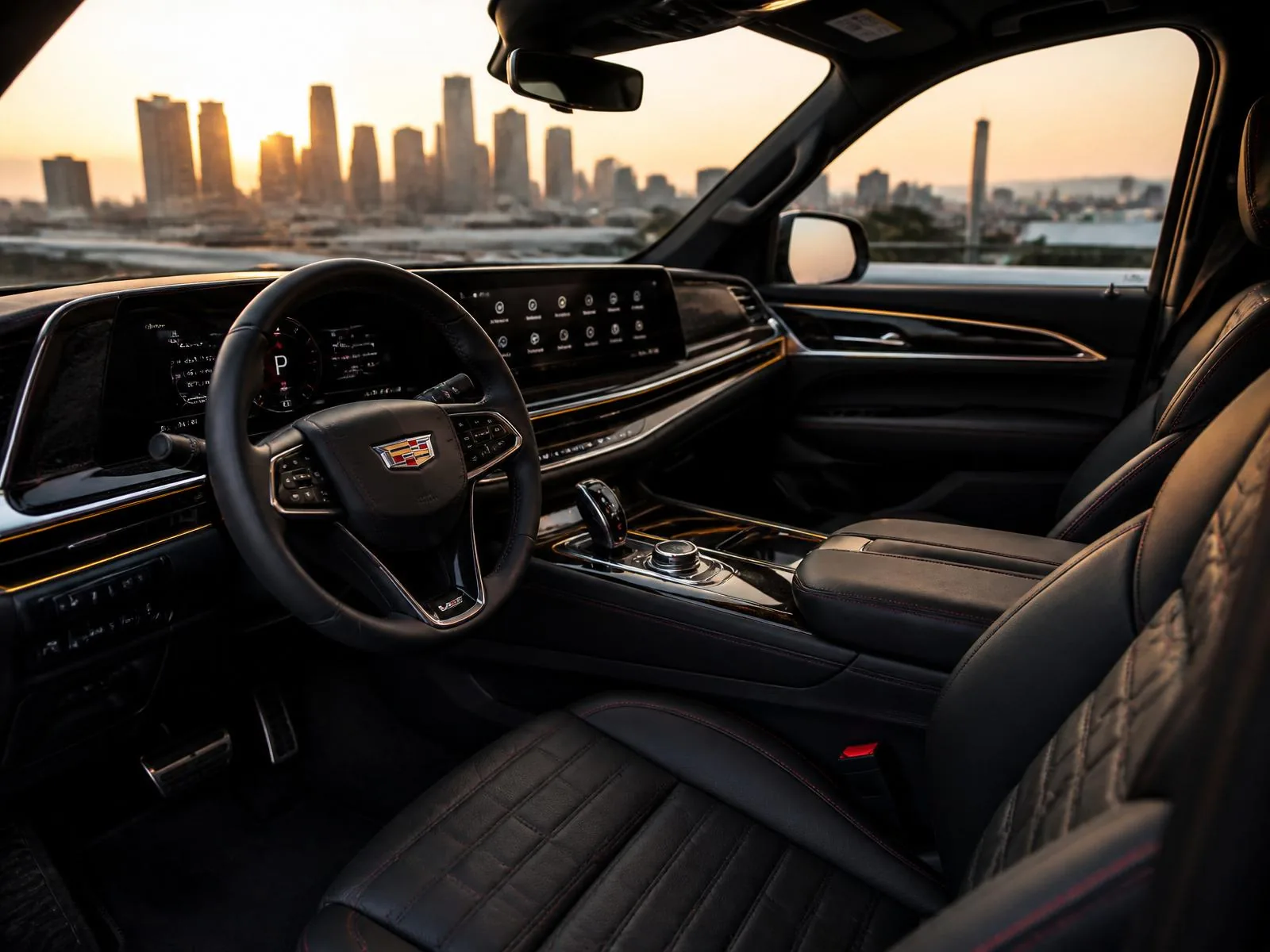Quilted black leather and OLED dashboard inside the Cadillac Escalade V-Series