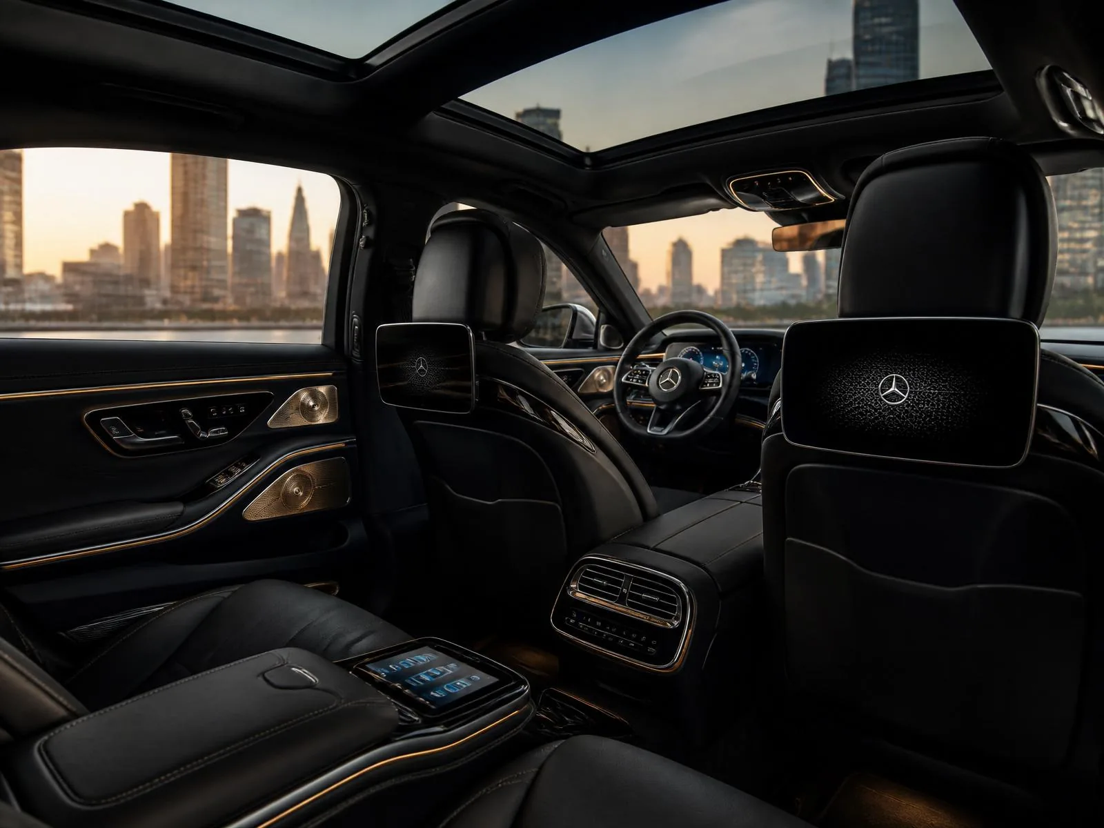 Mercedes-Benz S-Class rear cabin with executive seats and panoramic roof
